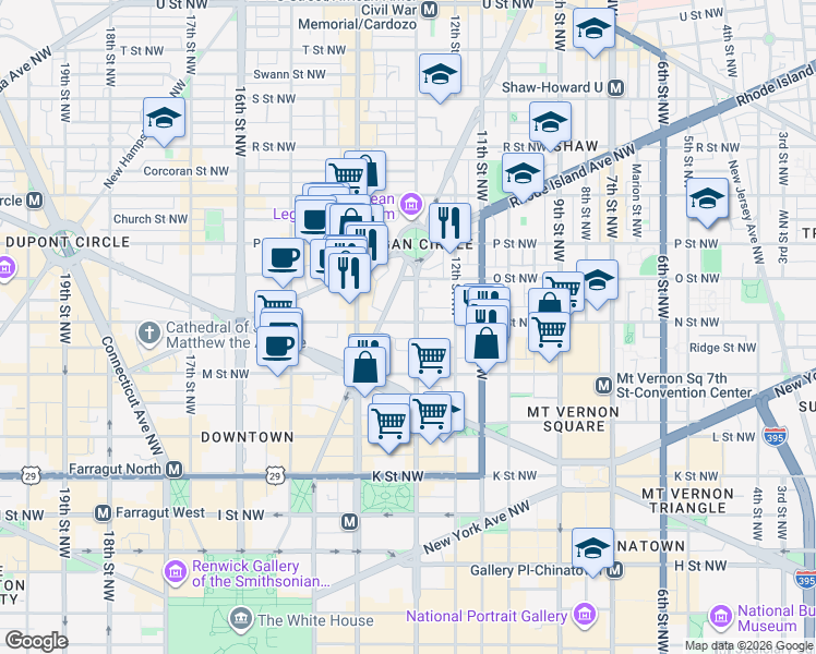 map of restaurants, bars, coffee shops, grocery stores, and more near 101 Independence Avenue Southeast in Washington