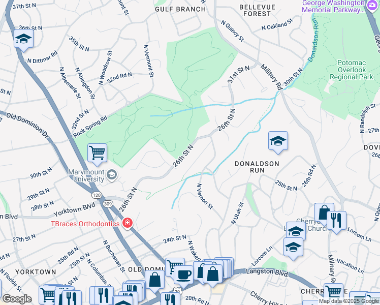 map of restaurants, bars, coffee shops, grocery stores, and more near 4536 26th Street North in Arlington
