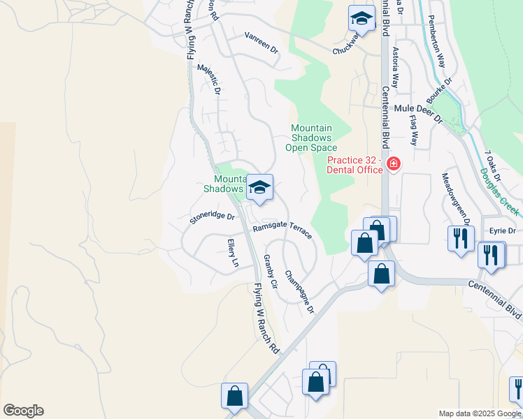 map of restaurants, bars, coffee shops, grocery stores, and more near 2340 Ramsgate Terrace in Colorado Springs