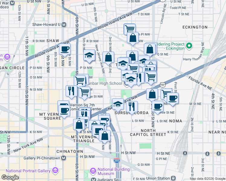 map of restaurants, bars, coffee shops, grocery stores, and more near 101 Independence Avenue Southeast in Washington