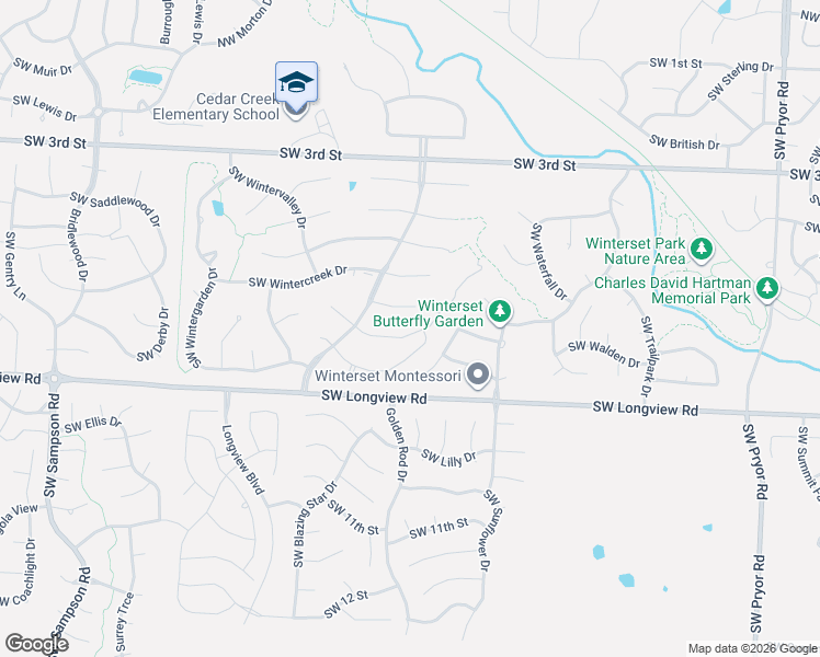map of restaurants, bars, coffee shops, grocery stores, and more near 2404 Southwest Wintergreen Court in Lee's Summit