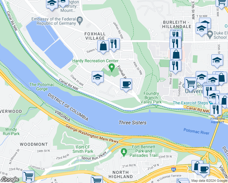 map of restaurants, bars, coffee shops, grocery stores, and more near 4540 Westhall Drive Northwest in Washington