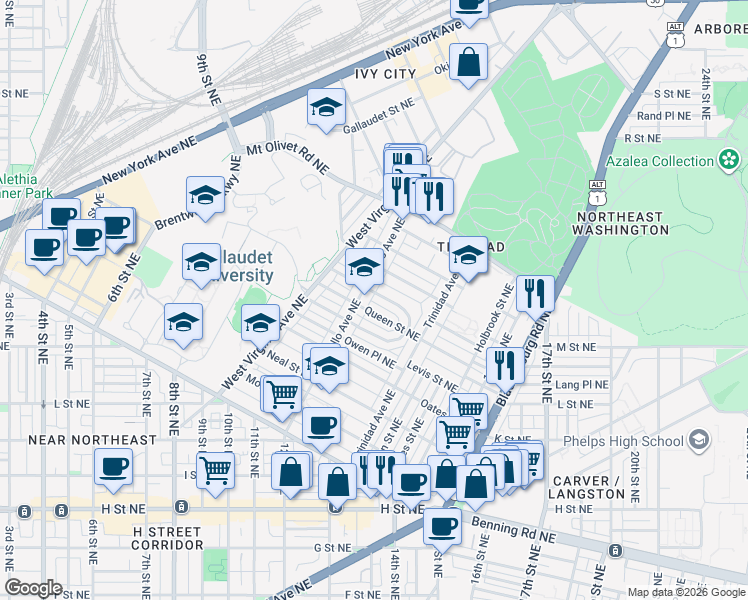 map of restaurants, bars, coffee shops, grocery stores, and more near 101 Independence Avenue Southeast in Washington