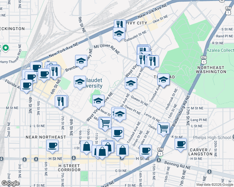 map of restaurants, bars, coffee shops, grocery stores, and more near 101 Independence Avenue Southeast in Washington