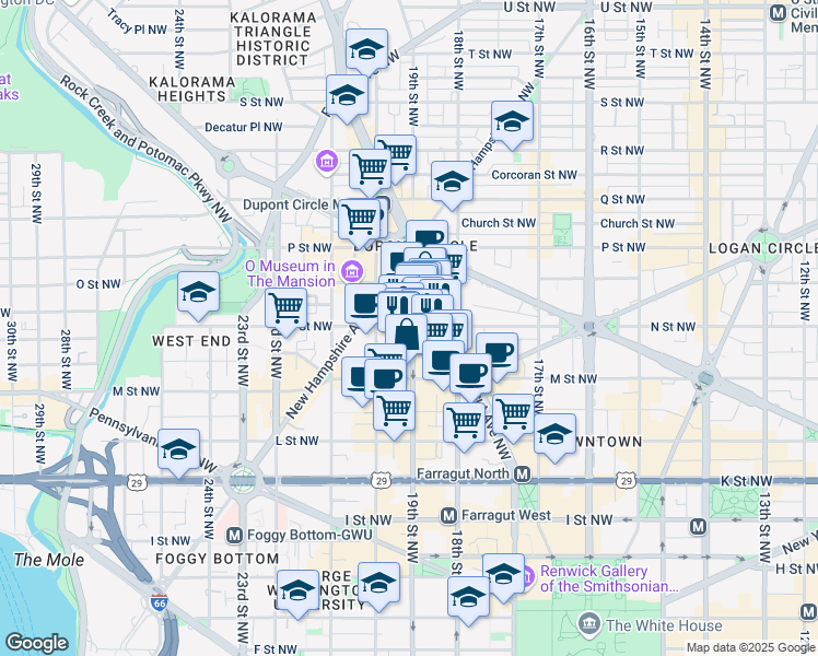 map of restaurants, bars, coffee shops, grocery stores, and more near 101 Independence Avenue Southeast in Washington