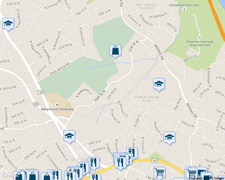map of restaurants, bars, coffee shops, grocery stores, and more near 4536 26th Street North in Arlington