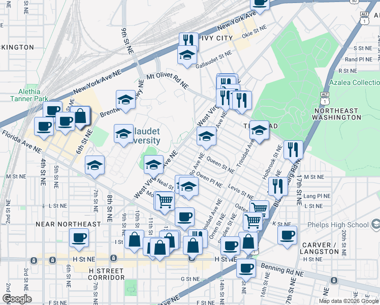 map of restaurants, bars, coffee shops, grocery stores, and more near 101 Independence Avenue Southeast in Washington