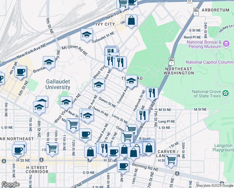 map of restaurants, bars, coffee shops, grocery stores, and more near 101 Independence Avenue Southeast in Washington
