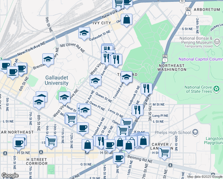 map of restaurants, bars, coffee shops, grocery stores, and more near 101 Independence Avenue Southeast in Washington