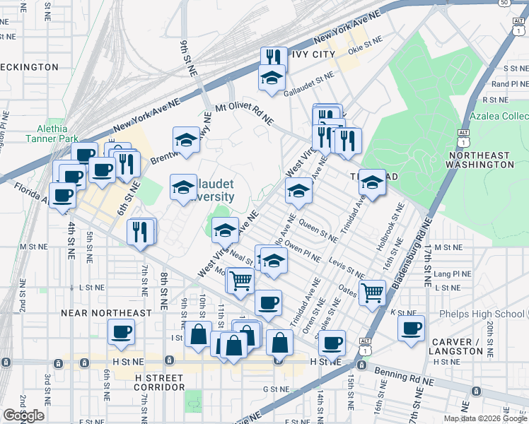 map of restaurants, bars, coffee shops, grocery stores, and more near 101 Independence Avenue Southeast in Washington