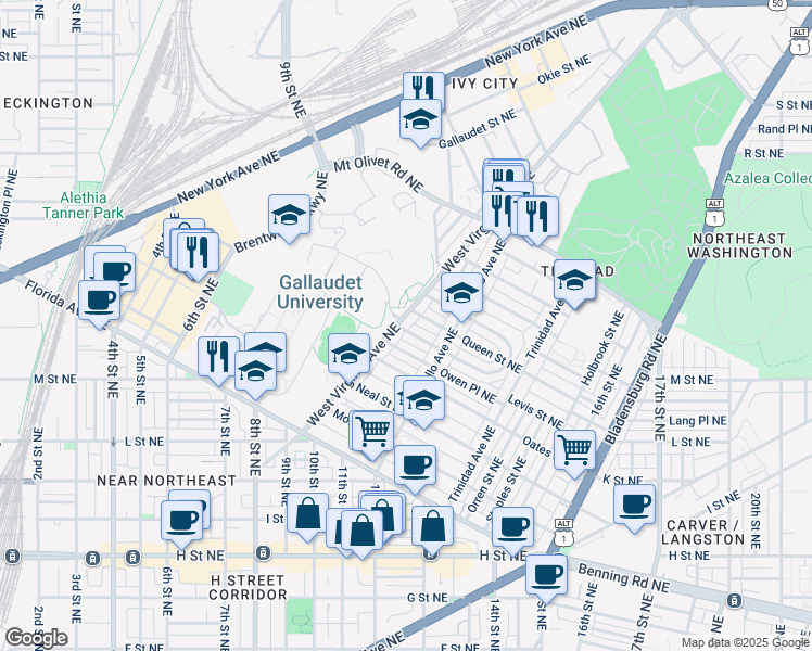 map of restaurants, bars, coffee shops, grocery stores, and more near 101 Independence Avenue Southeast in Washington