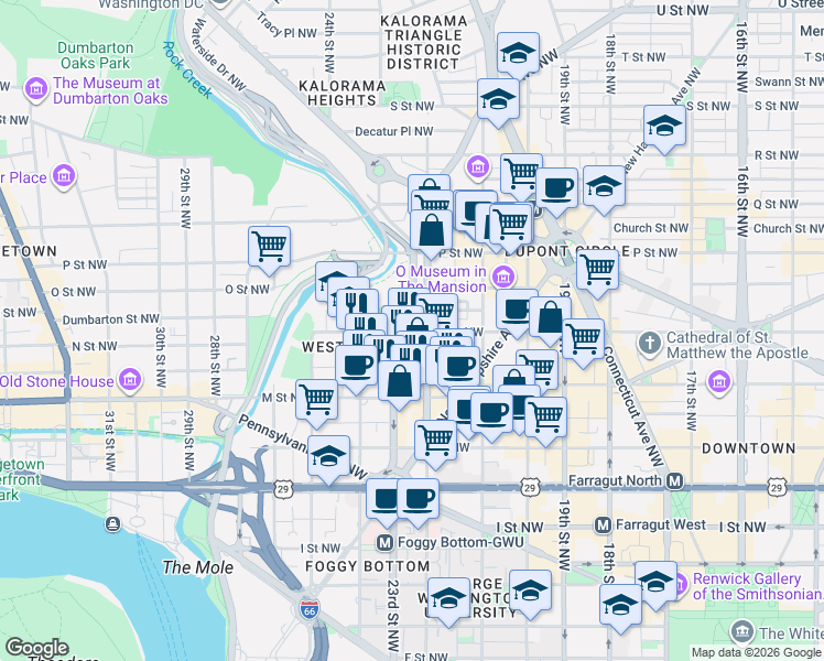 map of restaurants, bars, coffee shops, grocery stores, and more near 1050 Independence Avenue Southwest in Washington