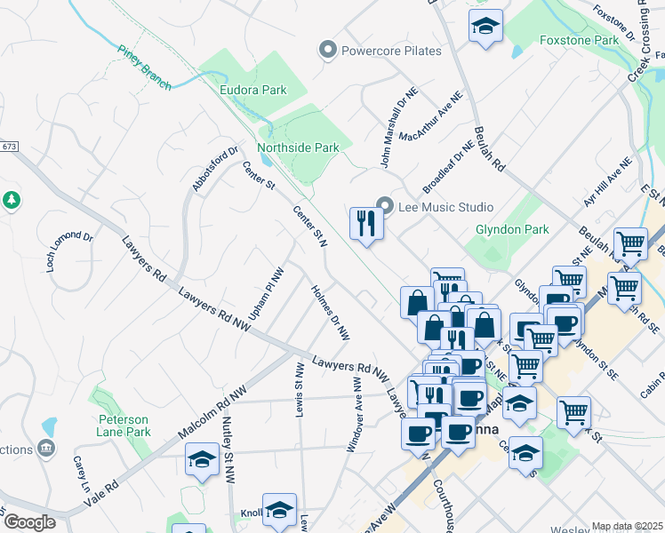 map of restaurants, bars, coffee shops, grocery stores, and more near 403 Center Street North in Vienna
