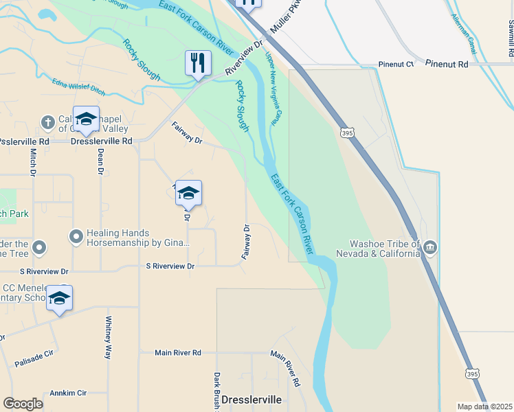 map of restaurants, bars, coffee shops, grocery stores, and more near 1574 5th Green Court in Gardnerville