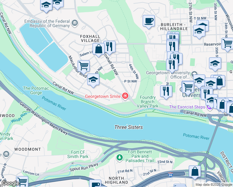 map of restaurants, bars, coffee shops, grocery stores, and more near Ridgeview Way in Washington
