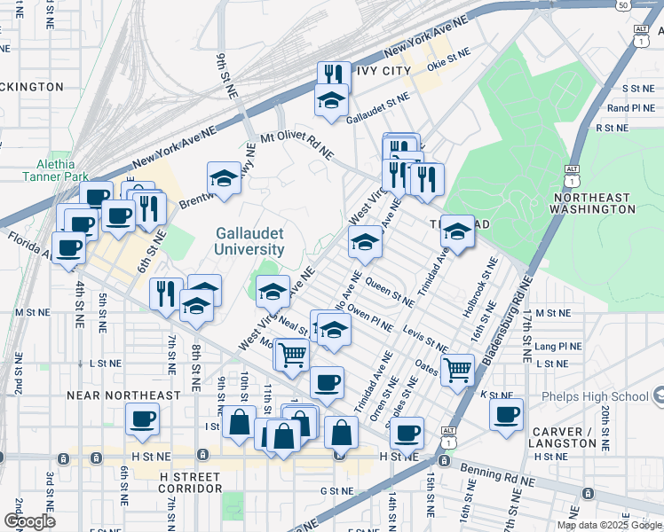 map of restaurants, bars, coffee shops, grocery stores, and more near 101 Independence Avenue Southeast in Washington