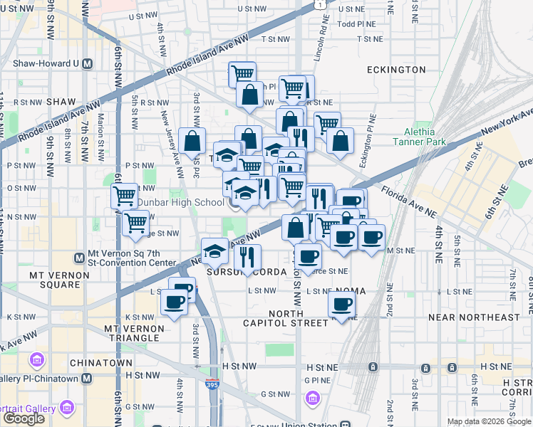 map of restaurants, bars, coffee shops, grocery stores, and more near 101 Independence Avenue Southeast in Washington