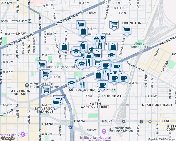 map of restaurants, bars, coffee shops, grocery stores, and more near 101 Independence Avenue Southeast in Washington