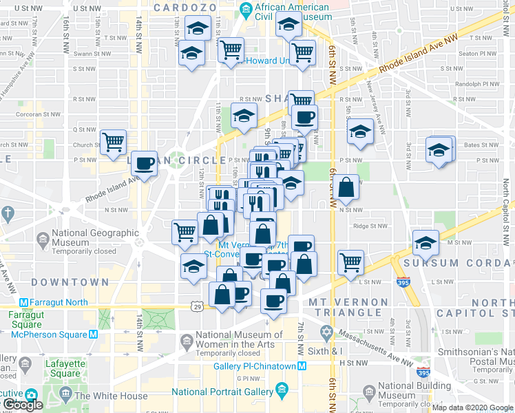 map of restaurants, bars, coffee shops, grocery stores, and more near 101 Independence Avenue Southeast in Washington