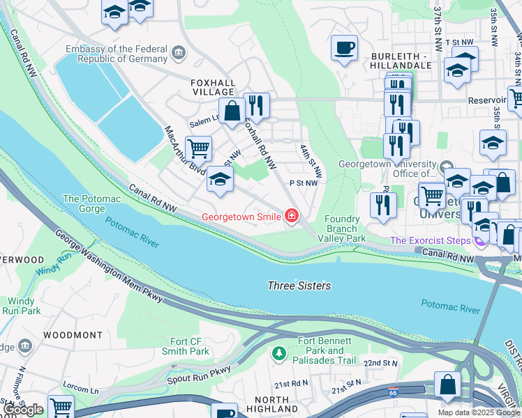map of restaurants, bars, coffee shops, grocery stores, and more near 4539 Westhall Drive in Washington