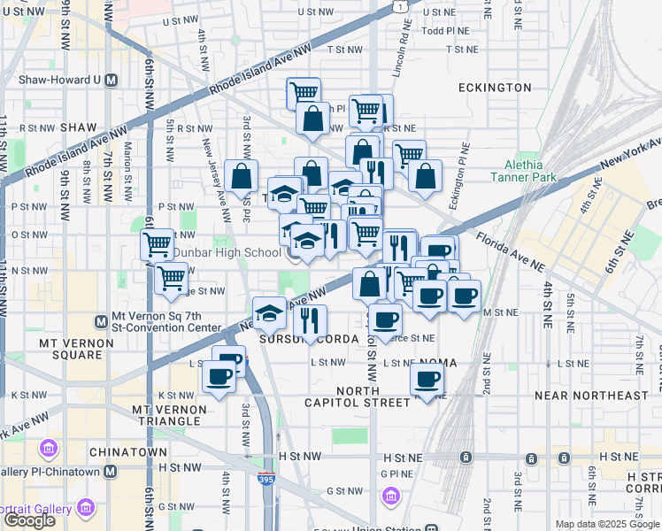 map of restaurants, bars, coffee shops, grocery stores, and more near 101 Independence Avenue Southeast in Washington