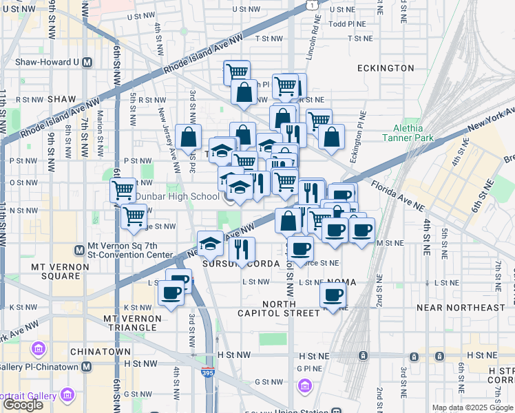 map of restaurants, bars, coffee shops, grocery stores, and more near 101 Independence Avenue Southeast in Washington