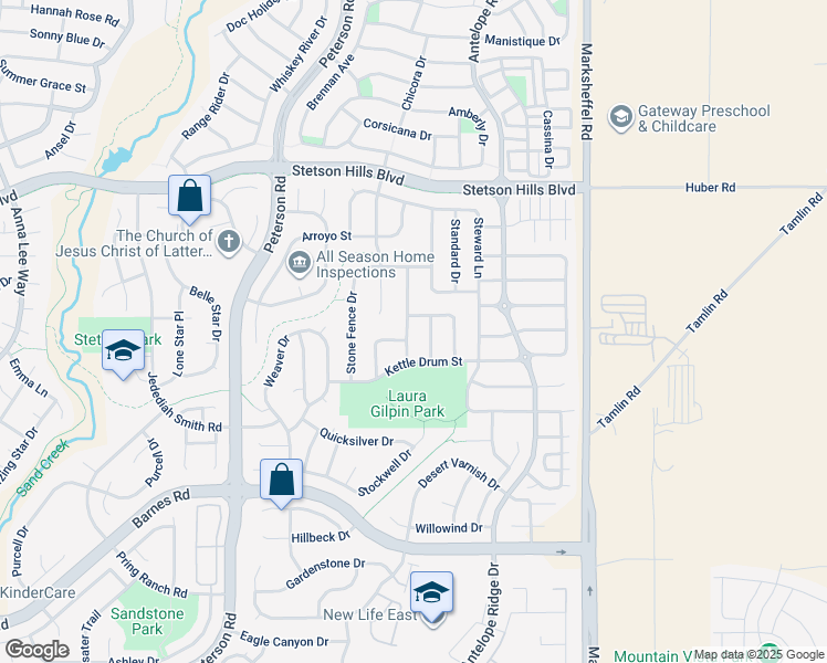 map of restaurants, bars, coffee shops, grocery stores, and more near 5227 Gentle Wind Road in Colorado Springs