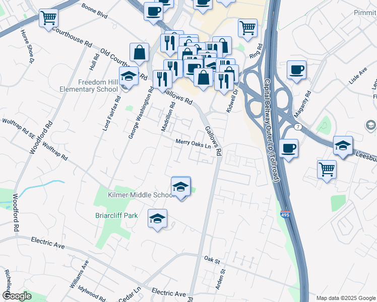 map of restaurants, bars, coffee shops, grocery stores, and more near 2014 Gallows Tree Court in Vienna