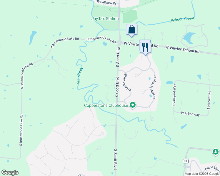map of restaurants, bars, coffee shops, grocery stores, and more near 4651 S Scott Blvd in Columbia