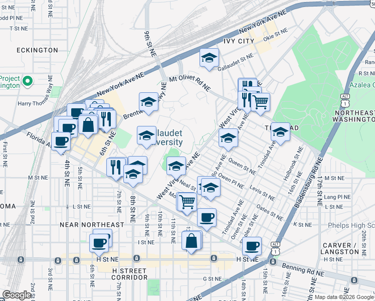 map of restaurants, bars, coffee shops, grocery stores, and more near 101 Independence Avenue Southeast in Washington