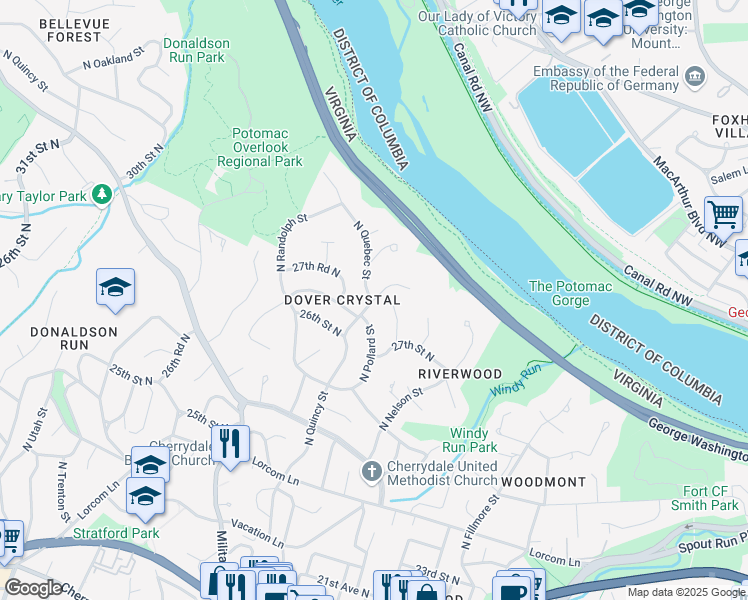 map of restaurants, bars, coffee shops, grocery stores, and more near 2727 North Quincy Street in Arlington