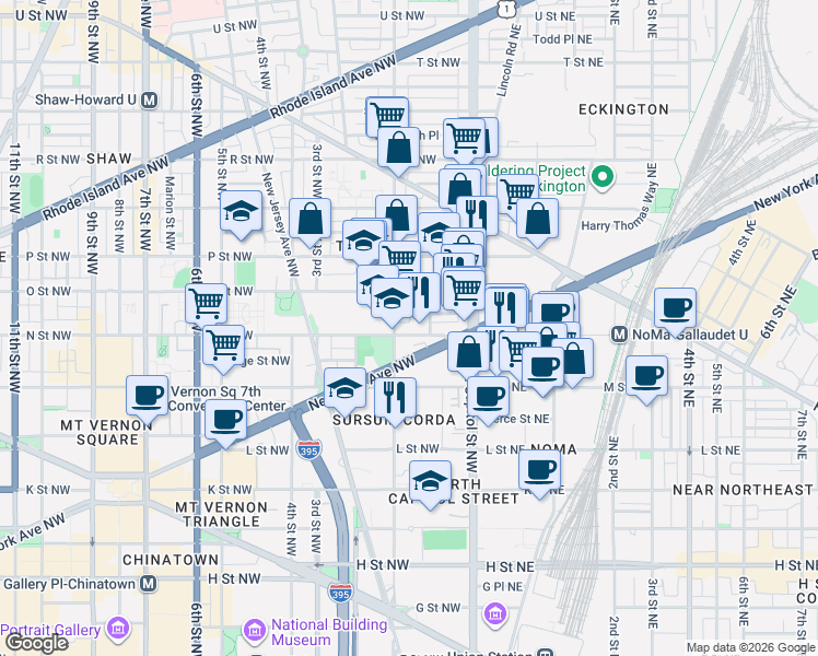 map of restaurants, bars, coffee shops, grocery stores, and more near 101 Independence Avenue Southeast in Washington