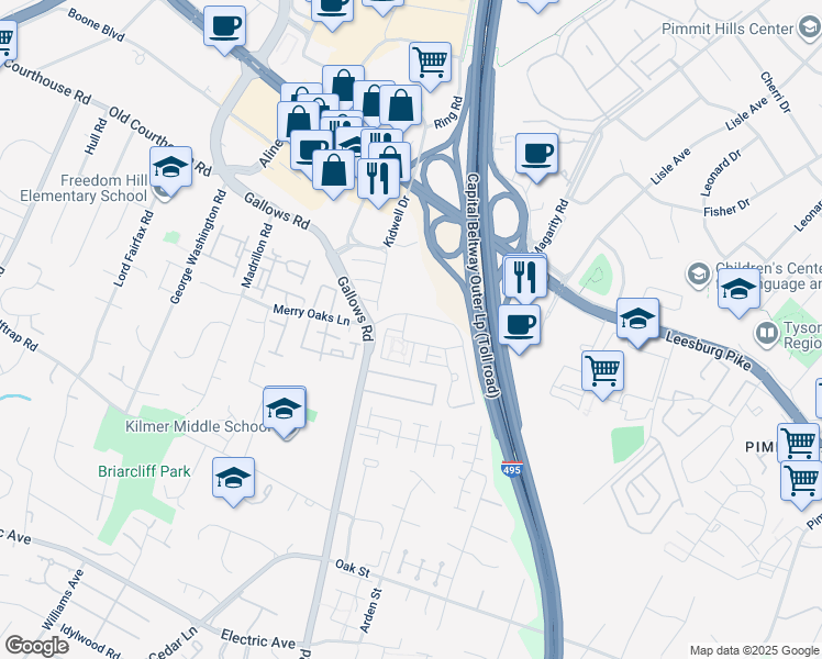 map of restaurants, bars, coffee shops, grocery stores, and more near 8062 Crianza Place in Vienna