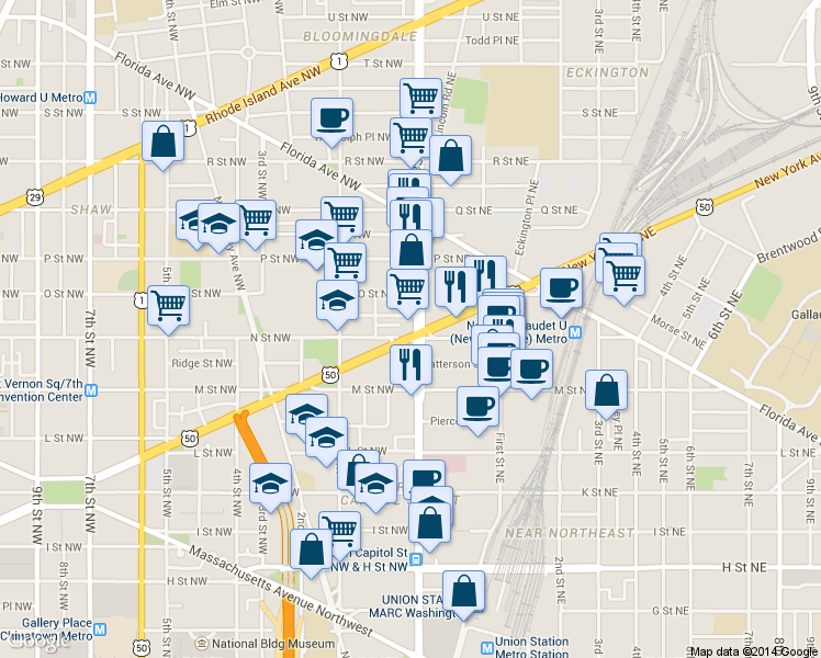 map of restaurants, bars, coffee shops, grocery stores, and more near 101 Independence Avenue Southeast in Washington