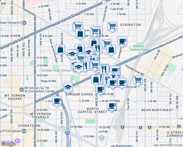 map of restaurants, bars, coffee shops, grocery stores, and more near 101 Independence Avenue Southeast in Washington
