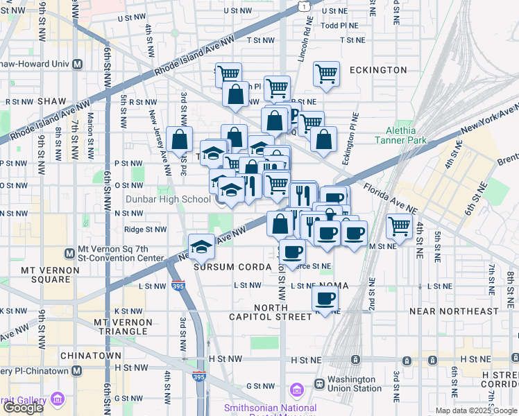 map of restaurants, bars, coffee shops, grocery stores, and more near 101 Independence Avenue Southeast in Washington