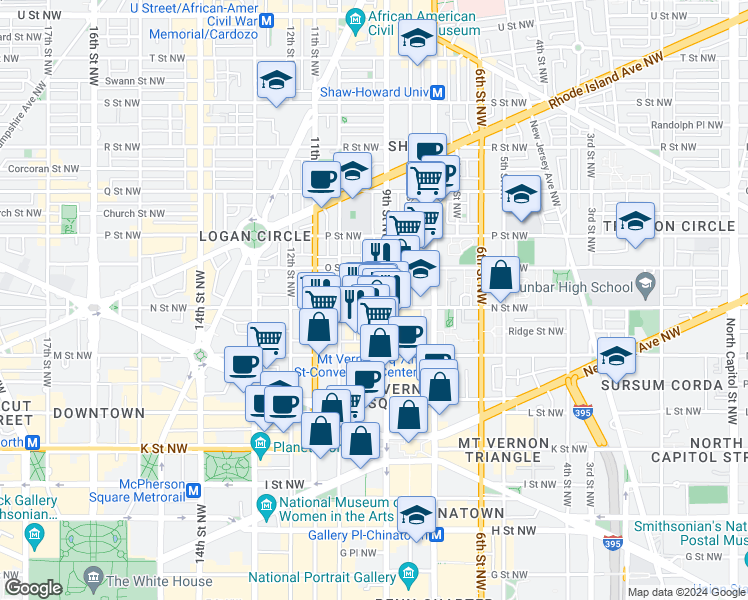 map of restaurants, bars, coffee shops, grocery stores, and more near 101 Independence Avenue Southeast in Washington