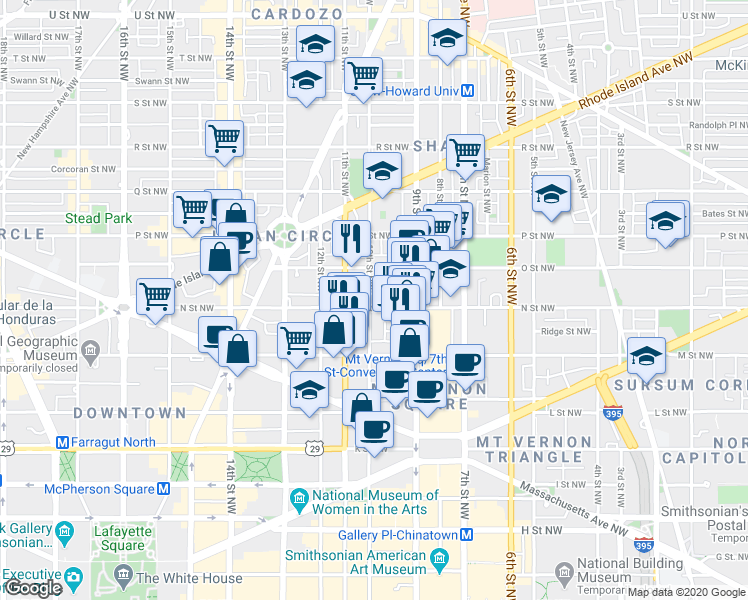 map of restaurants, bars, coffee shops, grocery stores, and more near 101 Independence Avenue Southeast in Washington