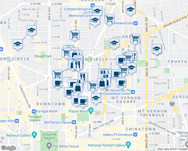 map of restaurants, bars, coffee shops, grocery stores, and more near 101 Independence Avenue Southeast in Washington