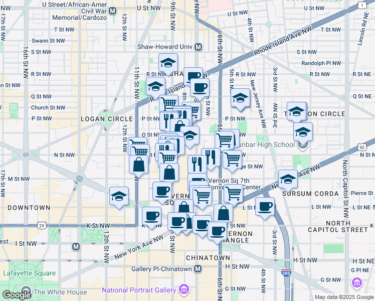 map of restaurants, bars, coffee shops, grocery stores, and more near 1315 8th Street Northwest in Washington