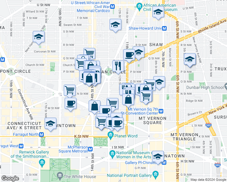 map of restaurants, bars, coffee shops, grocery stores, and more near 1217 N Street Northwest in Washington
