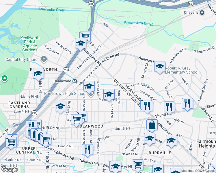 map of restaurants, bars, coffee shops, grocery stores, and more near 101 Independence Avenue Southeast in Washington