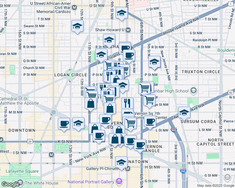 map of restaurants, bars, coffee shops, grocery stores, and more near 1306 8th Street Northwest in Washington