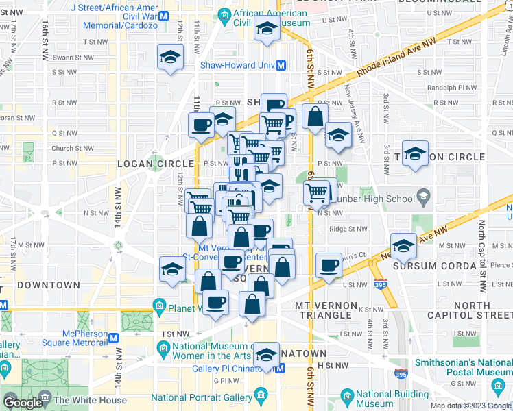 map of restaurants, bars, coffee shops, grocery stores, and more near 1306 8th Street Northwest in Washington