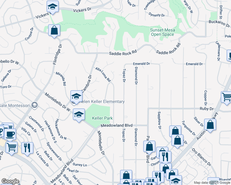map of restaurants, bars, coffee shops, grocery stores, and more near 5219 Alta Loma Road in Colorado Springs