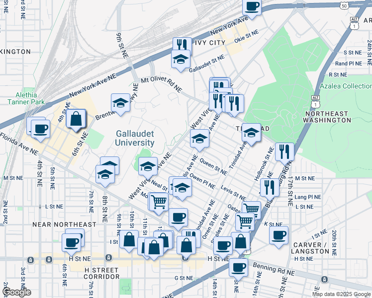 map of restaurants, bars, coffee shops, grocery stores, and more near 101 Independence Avenue Southeast in Washington
