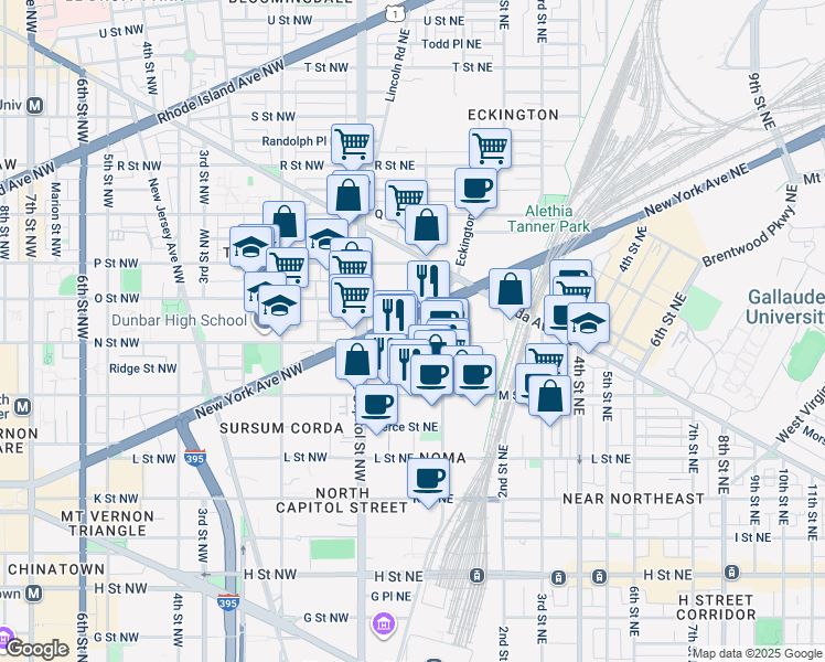 map of restaurants, bars, coffee shops, grocery stores, and more near 101 Independence Avenue Southeast in Washington