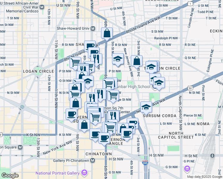 map of restaurants, bars, coffee shops, grocery stores, and more near 101 Independence Avenue Southeast in Washington