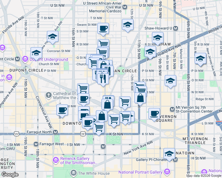 map of restaurants, bars, coffee shops, grocery stores, and more near 101 Independence Avenue Southeast in Washington