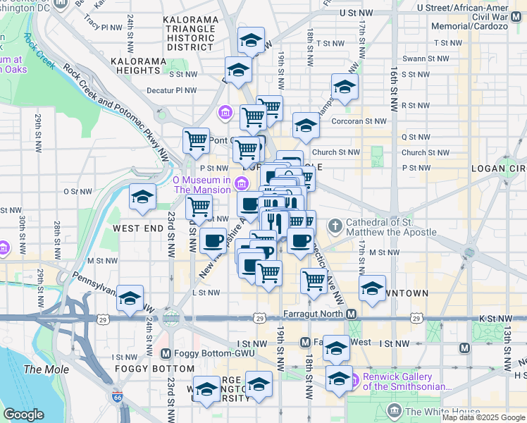 map of restaurants, bars, coffee shops, grocery stores, and more near 101 Independence Avenue Southeast in Washington